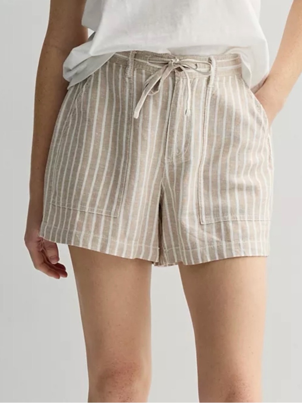 Sonoma Khaki Tan & White Striped Drawstring Shorts